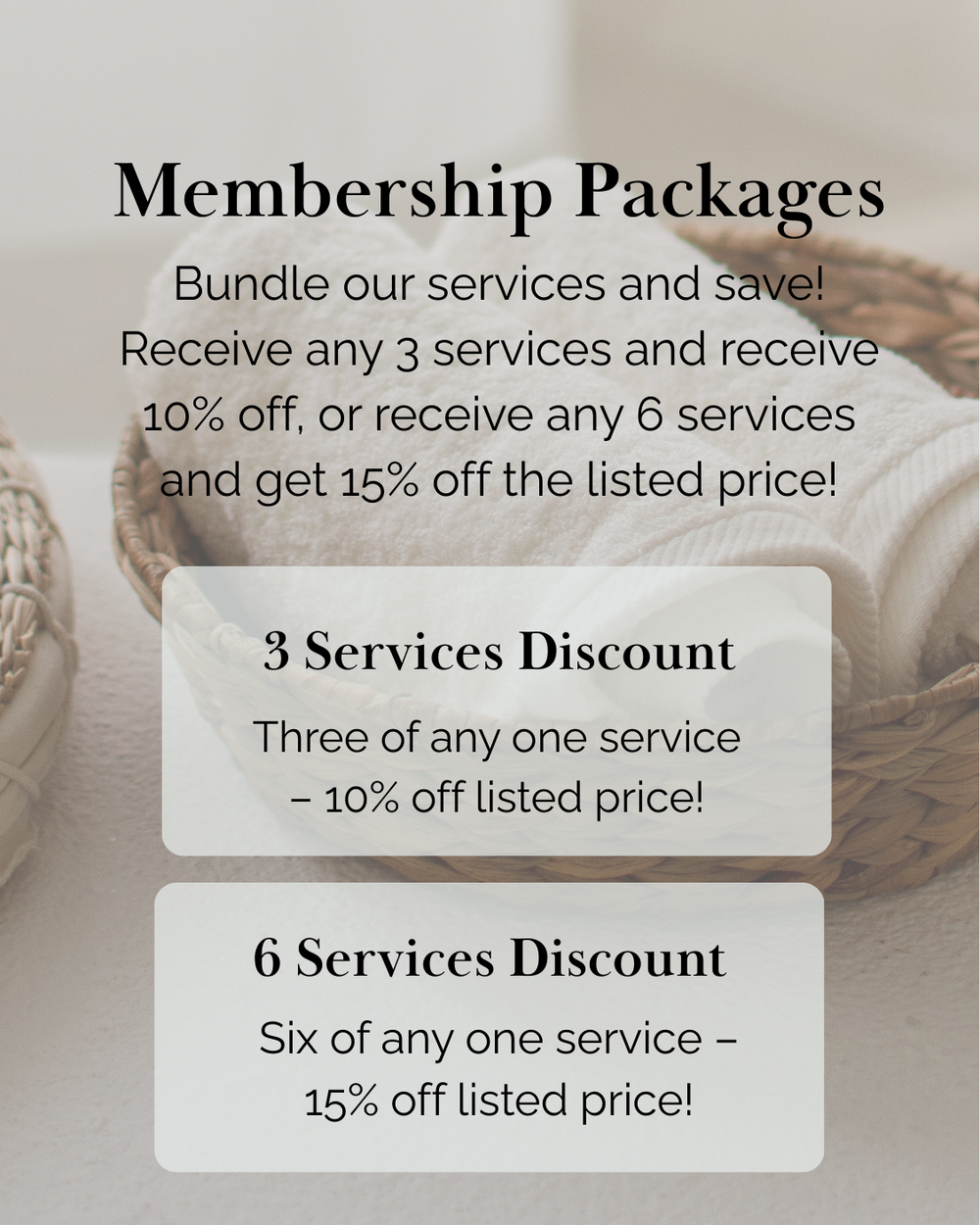 Membership packages offer with text overlay on a blurred background