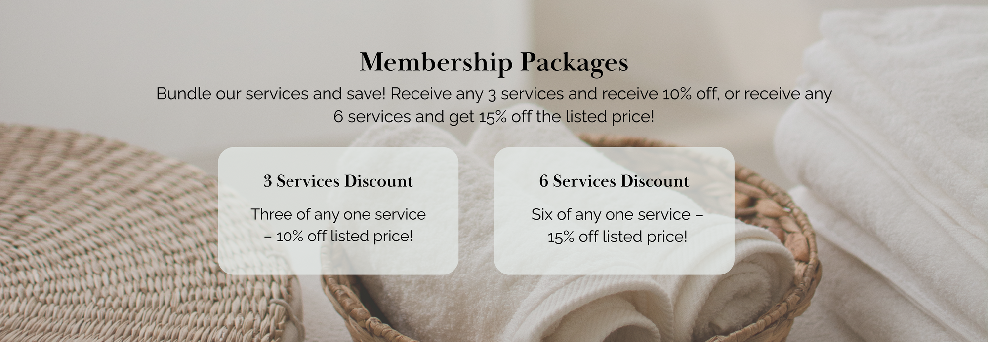 Membership packages offer with text and discount information on a blurred background
